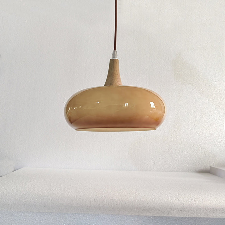 Contemporary Nordic Cream Persimmon Wood Glass 1-Light Pendant Lamp-Orizon Depot