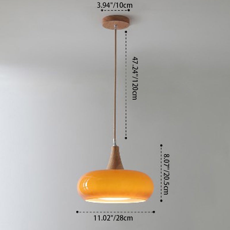 Contemporary Nordic Cream Persimmon Wood Glass 1-Light Pendant Lamp-Orizon Depot