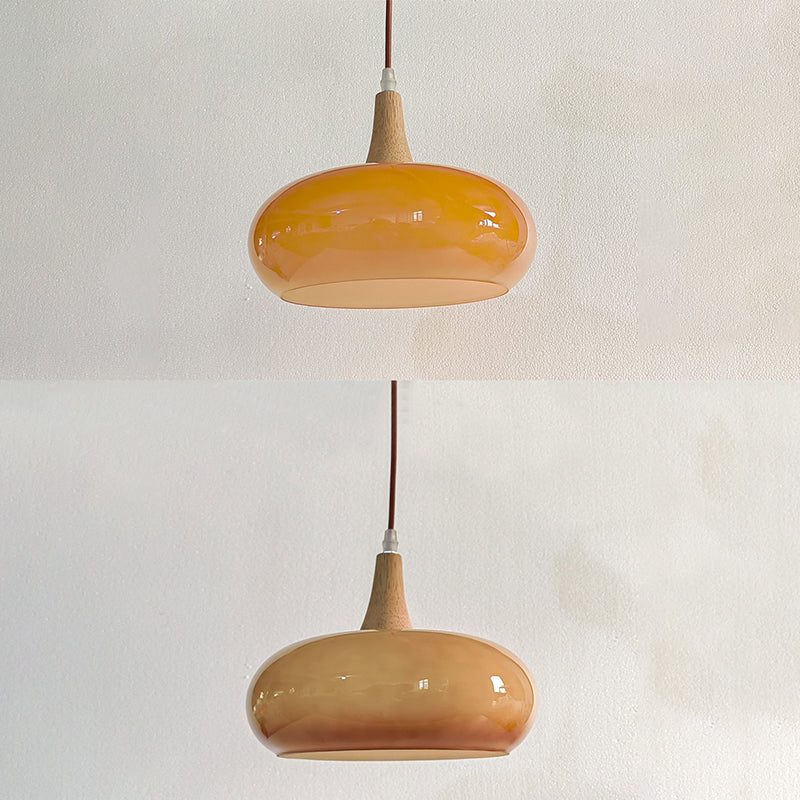 Contemporary Nordic Cream Persimmon Wood Glass 1-Light Pendant Lamp-Orizon Depot
