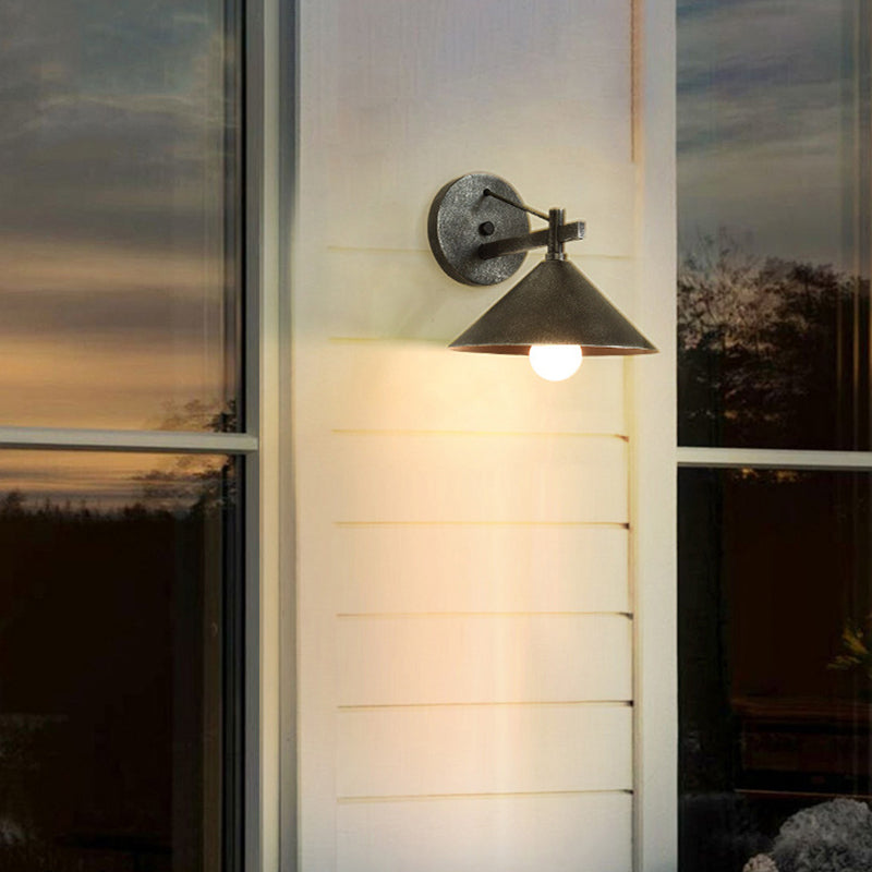 Contemporary Nordic Iron Geometric Cone Outdoor Waterproof Wall Sconce Lamp
