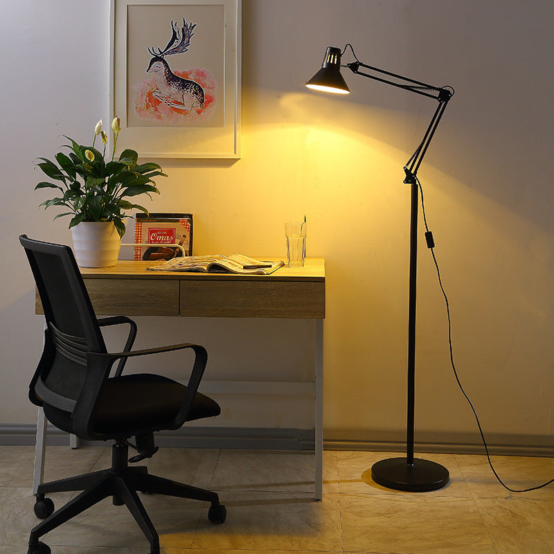 Contemporary Scandinavian Retractable Swivel Floor Lamp 1-Light Round Iron Standing Lamp