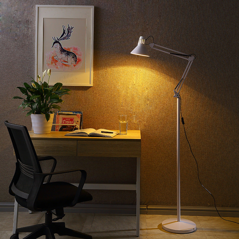 Contemporary Scandinavian Retractable Swivel Floor Lamp 1-Light Round Iron Standing Lamp