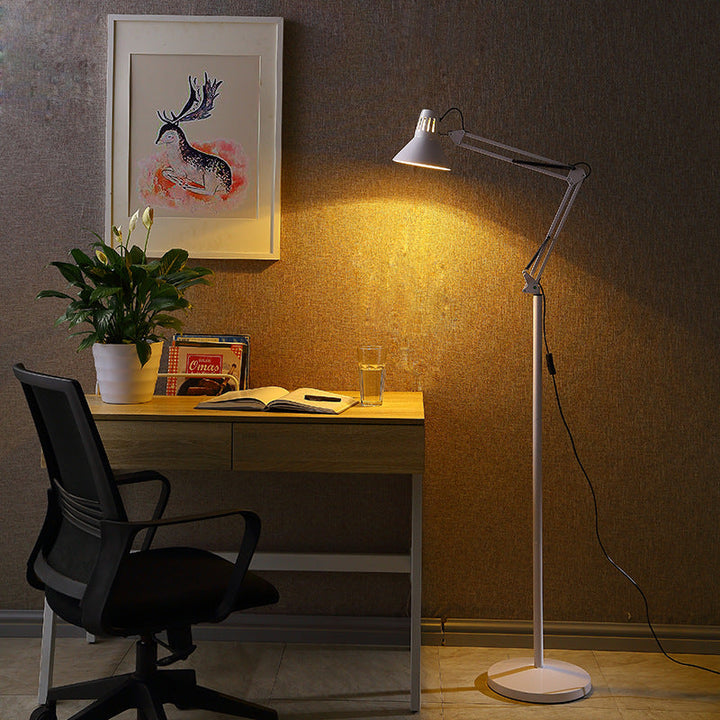 Contemporary Scandinavian Retractable Swivel Floor Lamp 1-Light Round Iron Standing Lamp-Orizon Depot