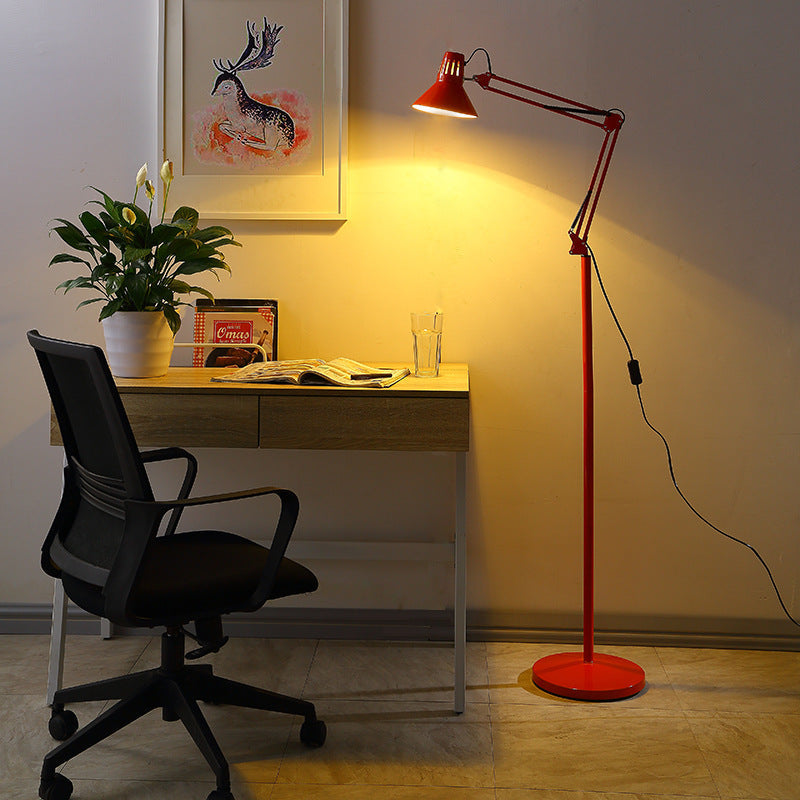 Contemporary Scandinavian Retractable Swivel Floor Lamp 1-Light Round Iron Standing Lamp