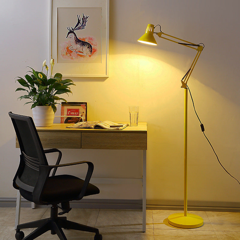 Contemporary Scandinavian Retractable Swivel Floor Lamp 1-Light Round Iron Standing Lamp