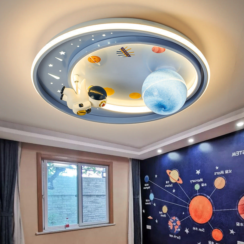 Creative Modern Art Deco Kids Unicorn Planet Round Acrylic Iron LED Flush Mount Ceiling Lamp-Orizon Depot