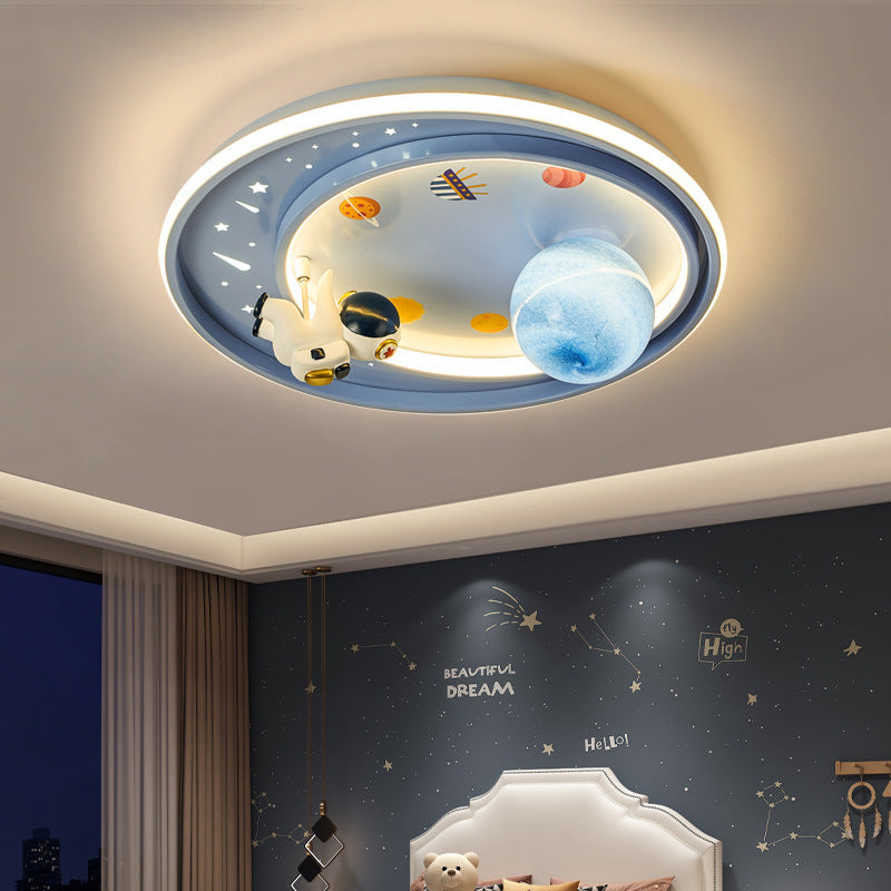 Creative Modern Art Deco Kids Unicorn Planet Round Acrylic Iron LED Flush Mount Ceiling Lamp-Orizon Depot