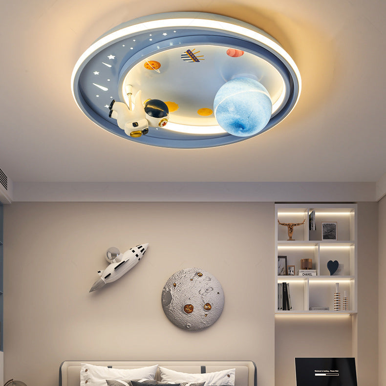 Creative Modern Art Deco Kids Unicorn Planet Round Acrylic Iron LED Flush Mount Ceiling Lamp-Orizon Depot
