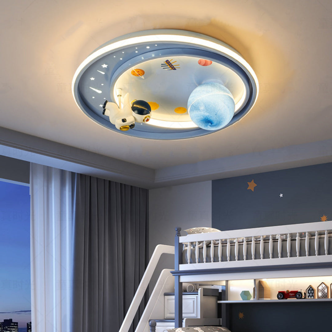 Creative Modern Art Deco Kids Unicorn Planet Round Acrylic Iron LED Flush Mount Ceiling Lamp-Orizon Depot