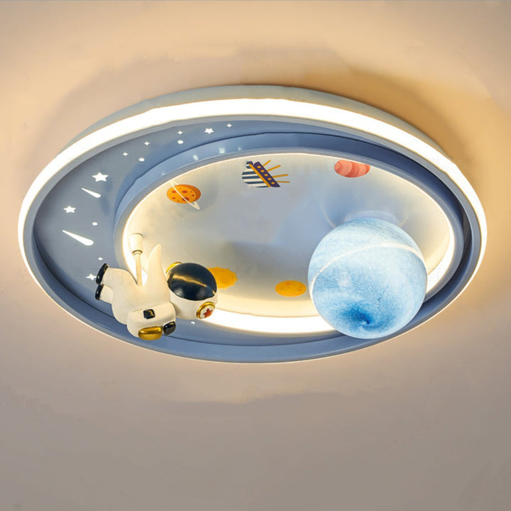 Creative Modern Art Deco Kids Unicorn Planet Round Acrylic Iron LED Flush Mount Ceiling Lamp-Orizon Depot