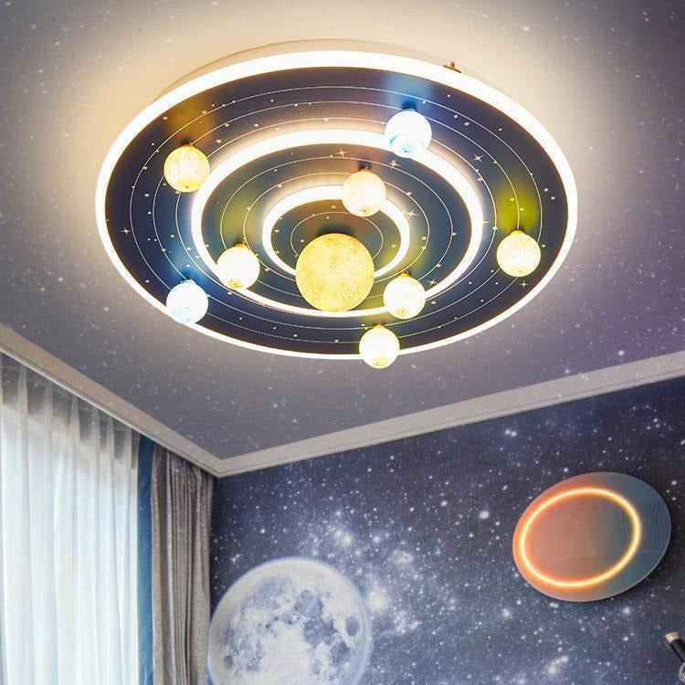 Modern Contemporary Creative Kids Round Space Planet Iron LED Flush Mount Ceiling Lamp-Orizon Depot