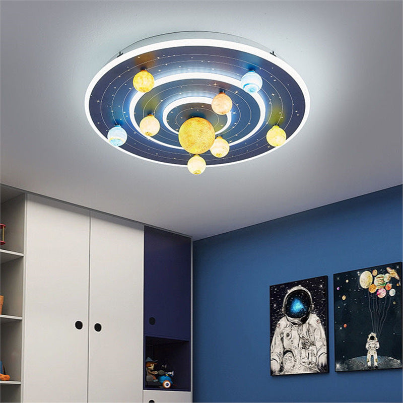 Modern Contemporary Creative Kids Round Space Planet Iron LED Flush Mount Ceiling Lamp-Orizon Depot