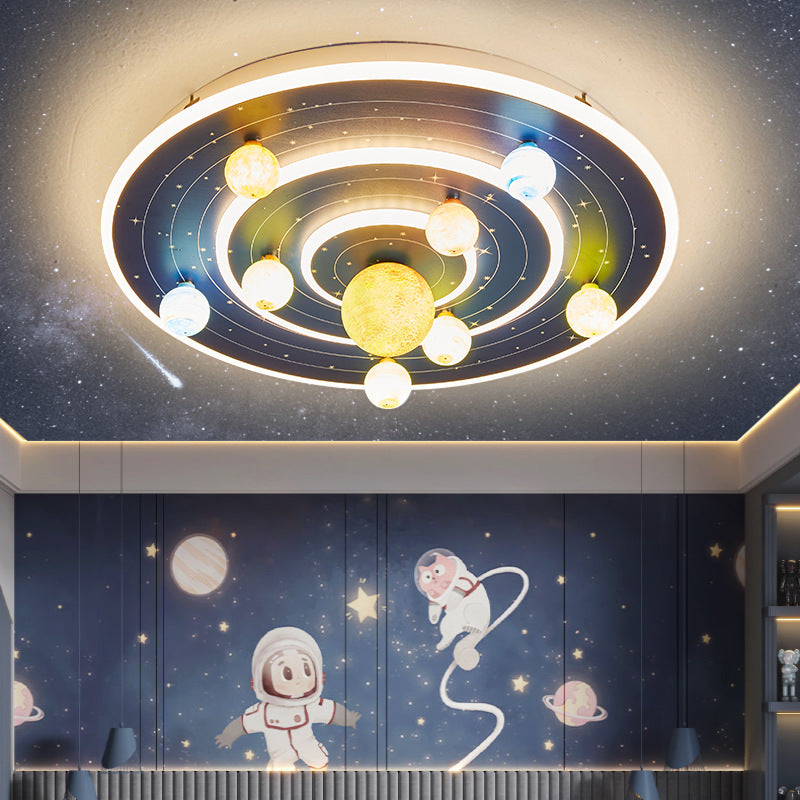 Modern Contemporary Creative Kids Round Space Planet Iron LED Flush Mount Ceiling Lamp-Orizon Depot