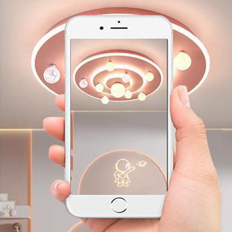 Modern Contemporary Creative Kids Round Space Planet Iron LED Flush Mount Ceiling Lamp-Orizon Depot