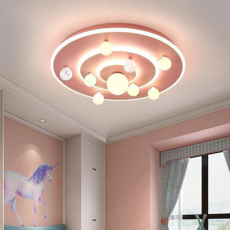 Modern Contemporary Creative Kids Round Space Planet Iron LED Flush Mount Ceiling Lamp-Orizon Depot