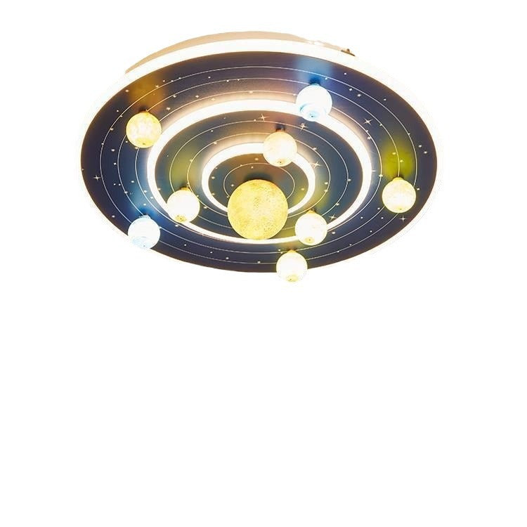 Modern Contemporary Creative Kids Round Space Planet Iron LED Flush Mount Ceiling Lamp-Orizon Depot