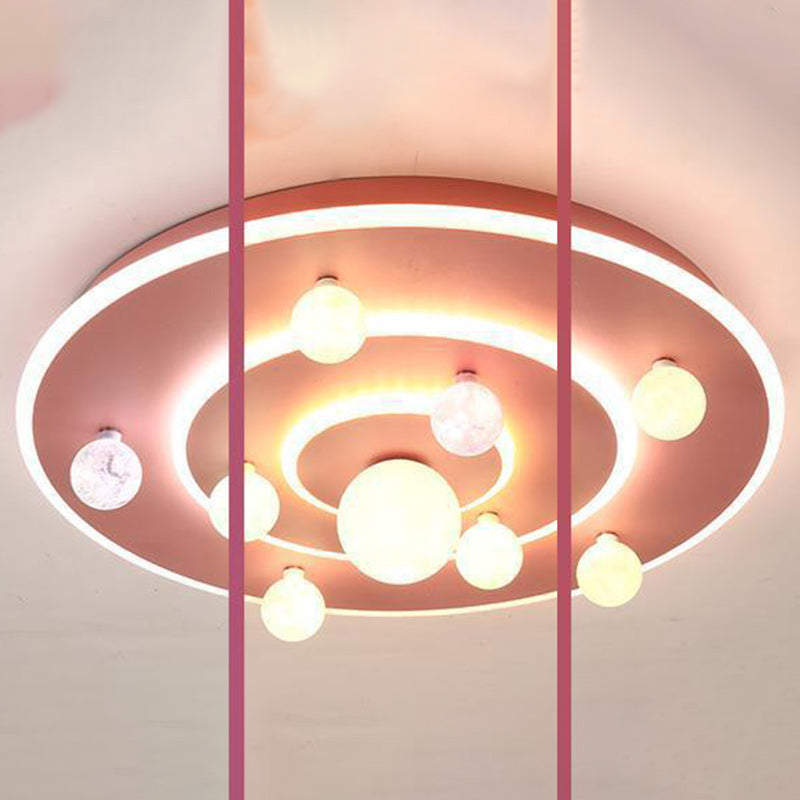 Modern Contemporary Creative Kids Round Space Planet Iron LED Flush Mount Ceiling Lamp-Orizon Depot