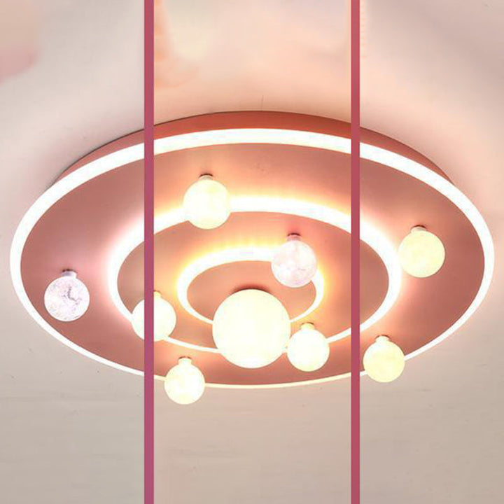 Modern Contemporary Creative Kids Round Space Planet Iron LED Flush Mount Ceiling Lamp-Orizon Depot
