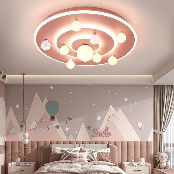 Modern Contemporary Creative Kids Round Space Planet Iron LED Flush Mount Ceiling Lamp-Orizon Depot