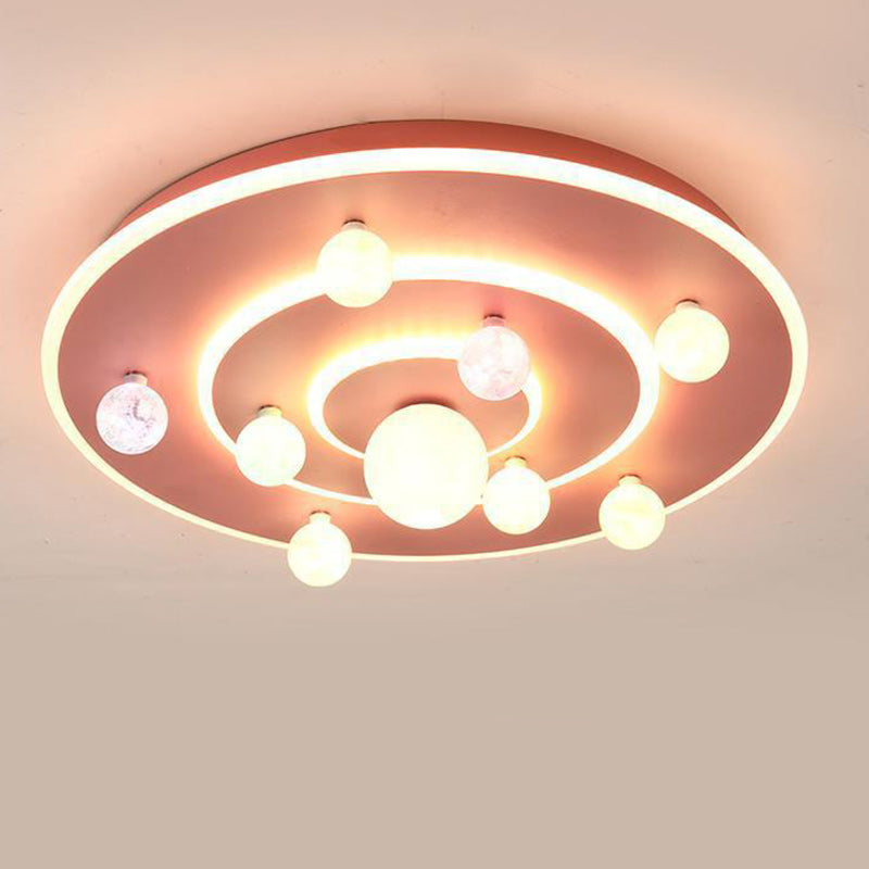 Modern Contemporary Creative Kids Round Space Planet Iron LED Flush Mount Ceiling Lamp-Orizon Depot