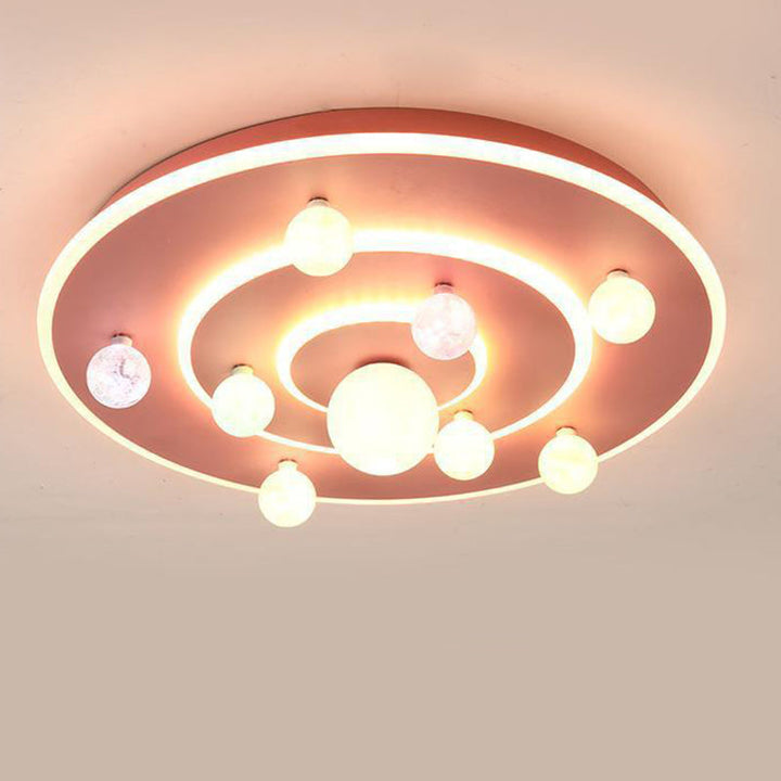 Modern Contemporary Creative Kids Round Space Planet Iron LED Flush Mount Ceiling Lamp-Orizon Depot