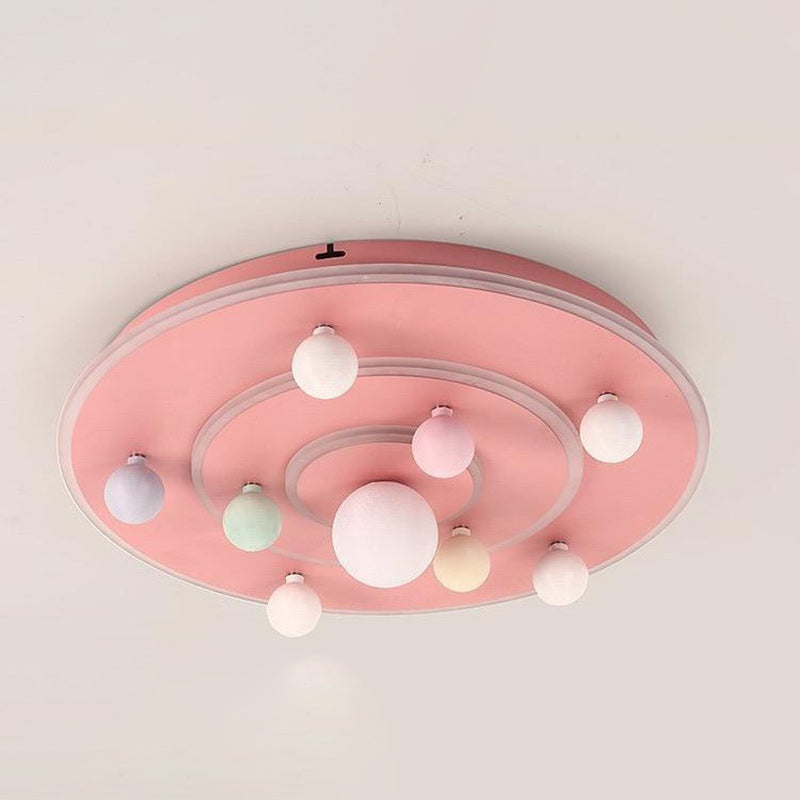 Modern Contemporary Creative Kids Round Space Planet Iron LED Flush Mount Ceiling Lamp-Orizon Depot