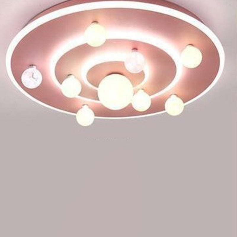 Modern Contemporary Creative Kids Round Space Planet Iron LED Flush Mount Ceiling Lamp-Orizon Depot