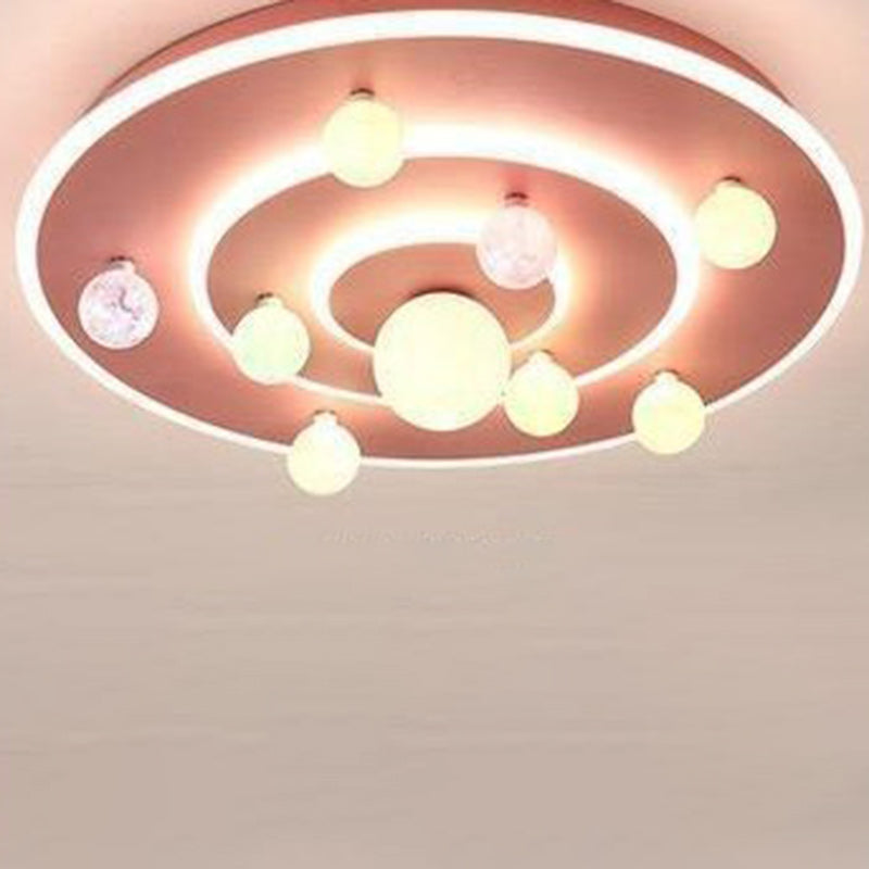 Modern Contemporary Creative Kids Round Space Planet Iron LED Flush Mount Ceiling Lamp-Orizon Depot