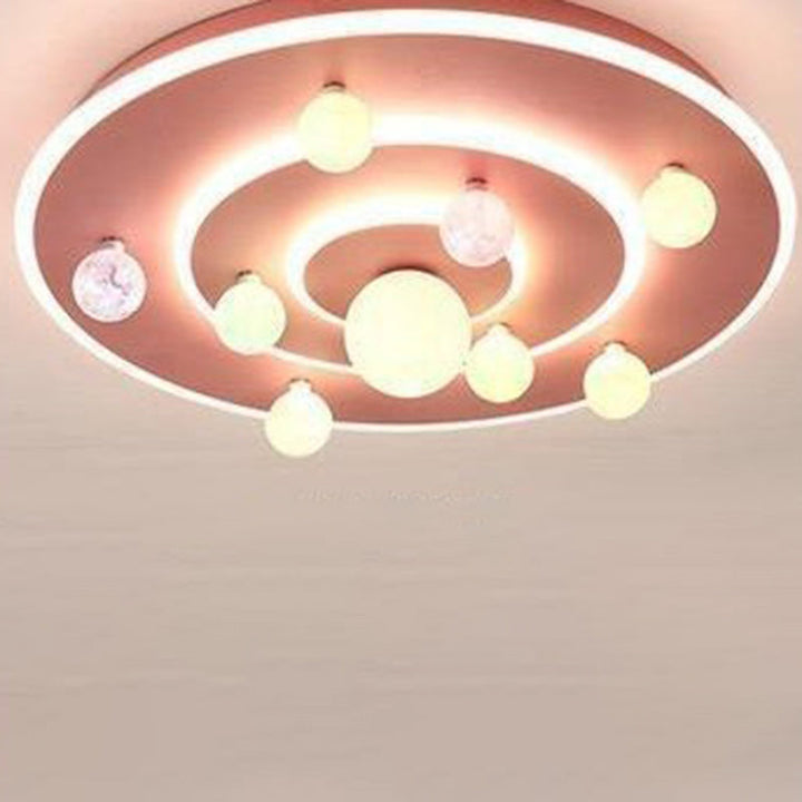 Modern Contemporary Creative Kids Round Space Planet Iron LED Flush Mount Ceiling Lamp-Orizon Depot
