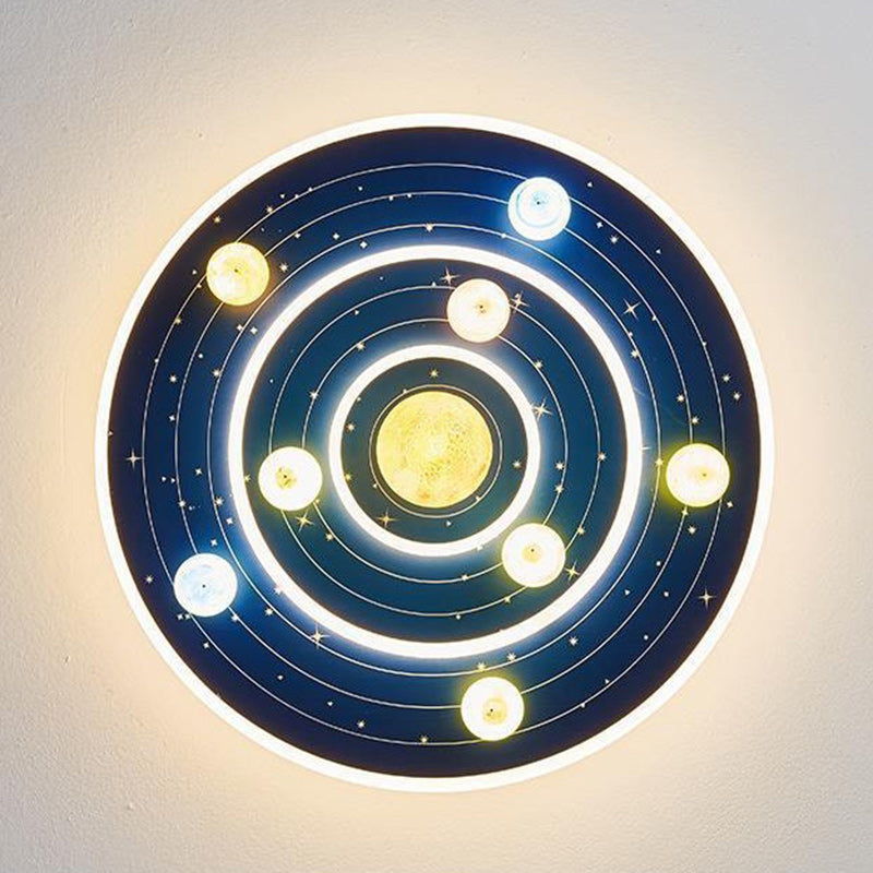 Modern Contemporary Creative Kids Round Space Planet Iron LED Flush Mount Ceiling Lamp-Orizon Depot