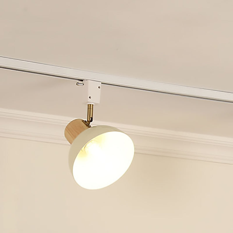 Contemporary Nordic Iron Wood Bowl Round Adjustable Multi-Light Track Ceiling Light For Dining Room