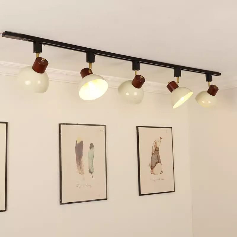 Contemporary Nordic Iron Wood Bowl Round Adjustable Multi-Light Track Ceiling Light For Dining Room-Orizon Depot