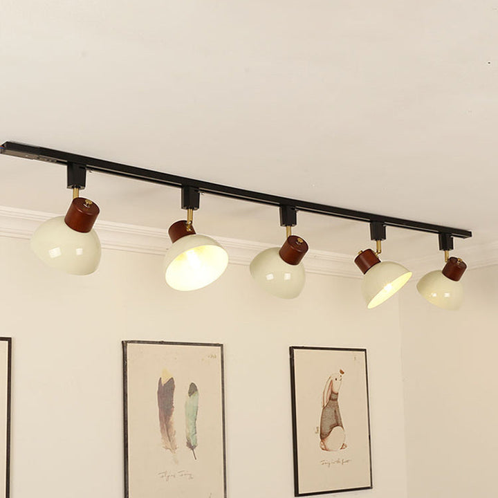 Contemporary Nordic Iron Wood Bowl Round Adjustable Multi-Light Track Ceiling Light For Dining Room-Orizon Depot