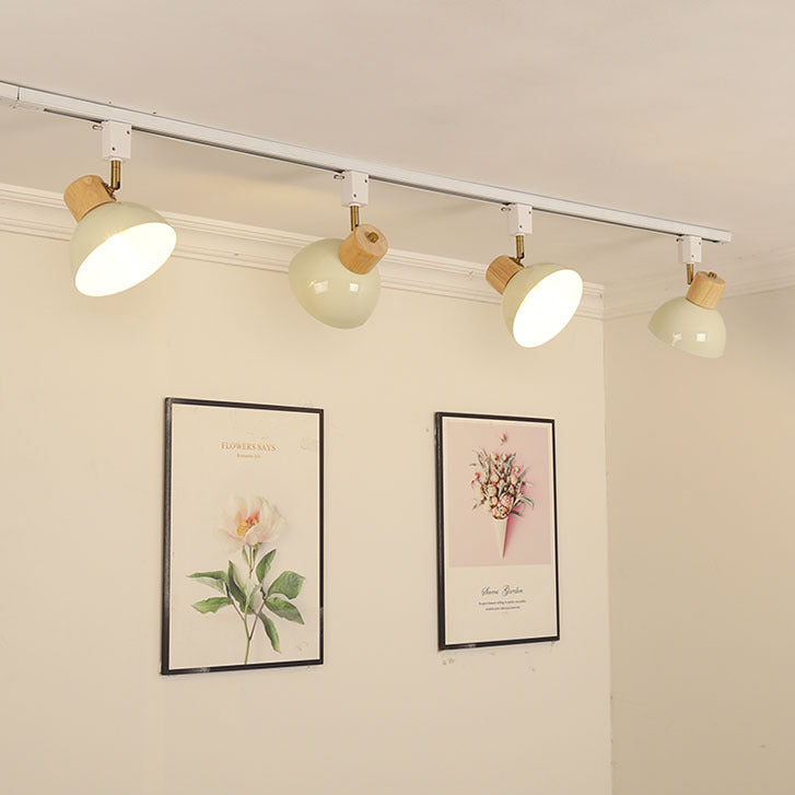 Contemporary Nordic Iron Wood Bowl Round Adjustable Multi-Light Track Ceiling Light For Dining Room