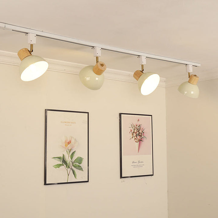 Contemporary Nordic Iron Wood Bowl Round Adjustable Multi-Light Track Ceiling Light For Dining Room-Orizon Depot