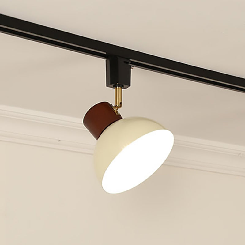 Contemporary Nordic Iron Wood Bowl Round Adjustable Multi-Light Track Ceiling Light For Dining Room