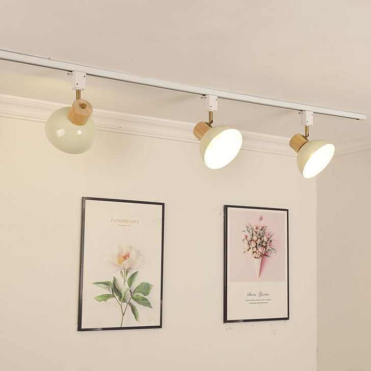Contemporary Nordic Iron Wood Bowl Round Adjustable Multi-Light Track Ceiling Light For Dining Room
