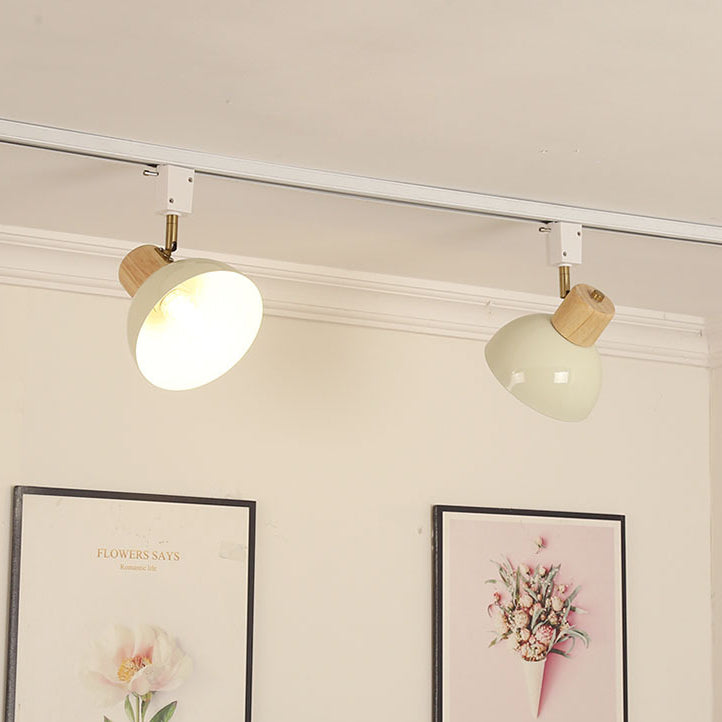 Contemporary Nordic Iron Wood Bowl Round Adjustable Multi-Light Track Ceiling Light For Dining Room-Orizon Depot