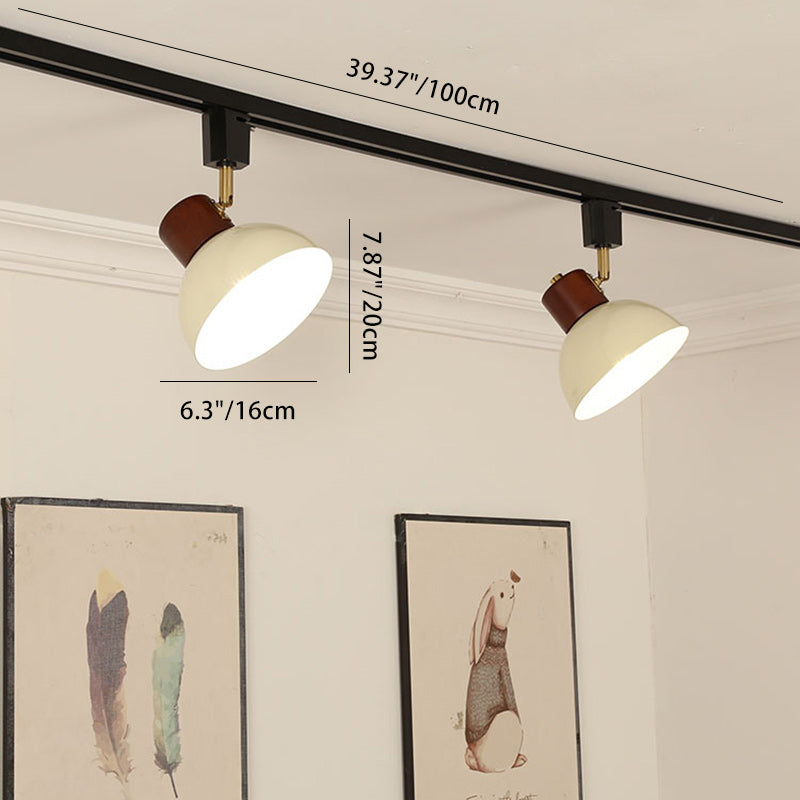 Contemporary Nordic Iron Wood Bowl Round Adjustable Multi-Light Track Ceiling Light For Dining Room