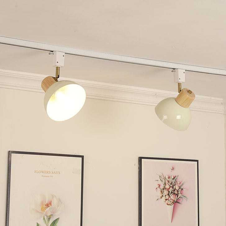 Contemporary Nordic Iron Wood Bowl Round Adjustable Multi-Light Track Ceiling Light For Dining Room