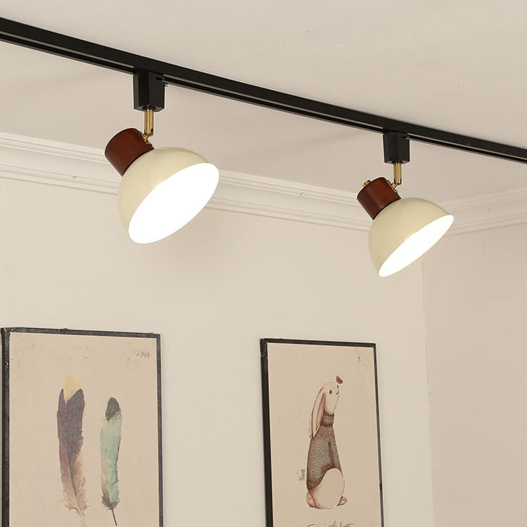 Contemporary Nordic Iron Wood Bowl Round Adjustable Multi-Light Track Ceiling Light For Dining Room