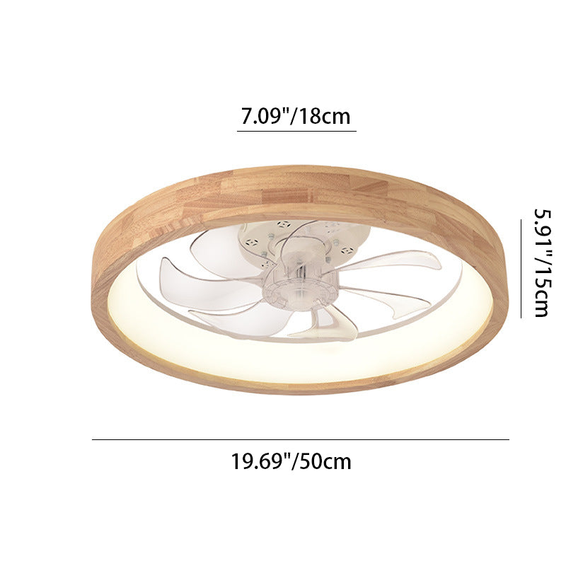 Traditional Japanese Wooded Iron Acrylic ABS Round Hollowed LED Flush Mount Ceiling Fan Light For Bedroom