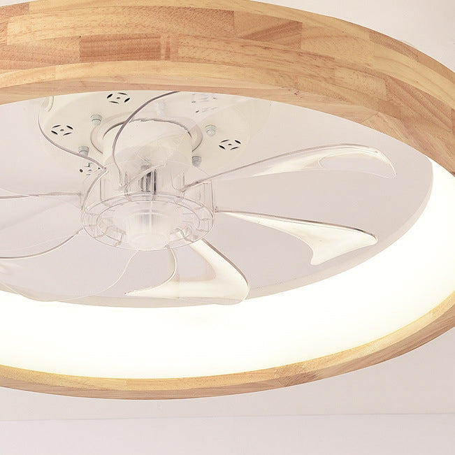 Traditional Japanese Wooded Iron Acrylic ABS Round Hollowed LED Flush Mount Ceiling Fan Light For Bedroom-Orizon Depot