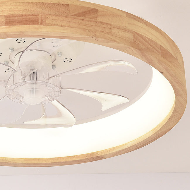 Traditional Japanese Wooded Iron Acrylic ABS Round Hollowed LED Flush Mount Ceiling Fan Light For Bedroom-Orizon Depot