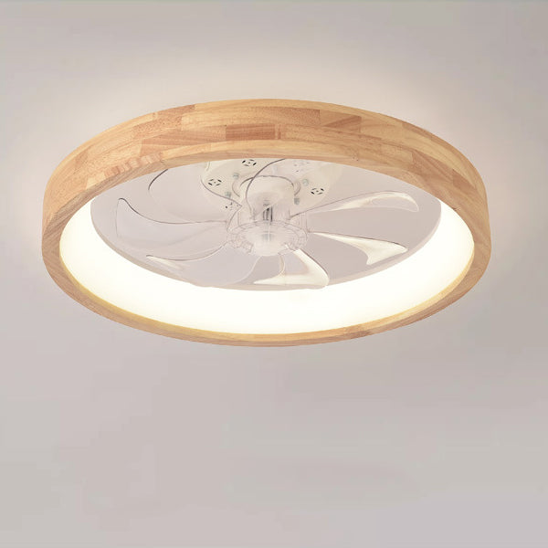 Traditional Japanese Wooded Iron Acrylic ABS Round Hollowed LED Flush Mount Ceiling Fan Light For Bedroom-Orizon Depot
