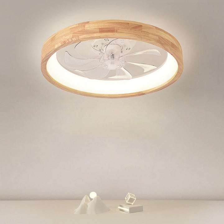Traditional Japanese Wooded Iron Acrylic ABS Round Hollowed LED Flush Mount Ceiling Fan Light For Bedroom-Orizon Depot