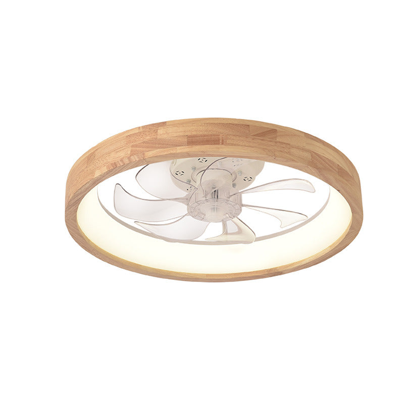 Traditional Japanese Wooded Iron Acrylic ABS Round Hollowed LED Flush Mount Ceiling Fan Light For Bedroom-Orizon Depot