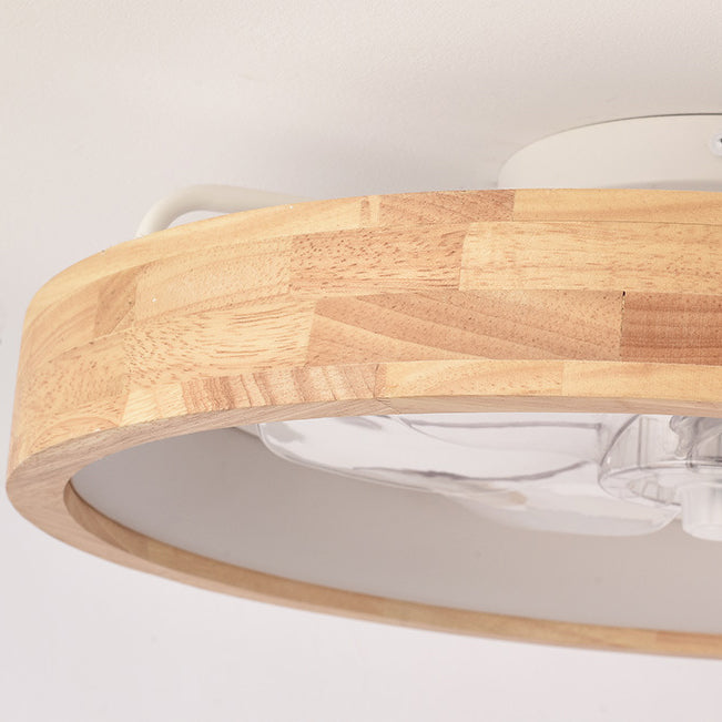 Traditional Japanese Wooded Iron Acrylic ABS Round Hollowed LED Flush Mount Ceiling Fan Light For Bedroom-Orizon Depot