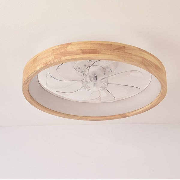 Traditional Japanese Wooded Iron Acrylic ABS Round Hollowed LED Flush Mount Ceiling Fan Light For Bedroom-Orizon Depot