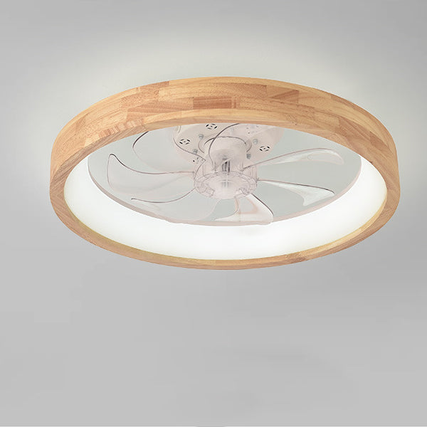 Traditional Japanese Wooded Iron Acrylic ABS Round Hollowed LED Flush Mount Ceiling Fan Light For Bedroom-Orizon Depot